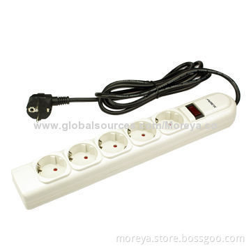 Power Strip of European Standard, with Master-slave Switch, 5 Sockets, Overload Protection